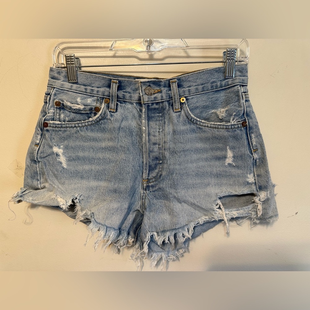 Agolde Parker Denim Distressed Blue Jean Shorts Size 25 Boho Festival Light Wash